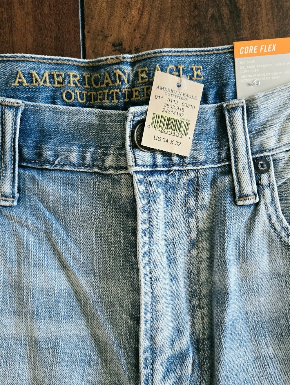 American Eagle Outfitters Relaxed Straight Core Flex Jeans Mens 34x32 Light Wash - Picture 4 of 11